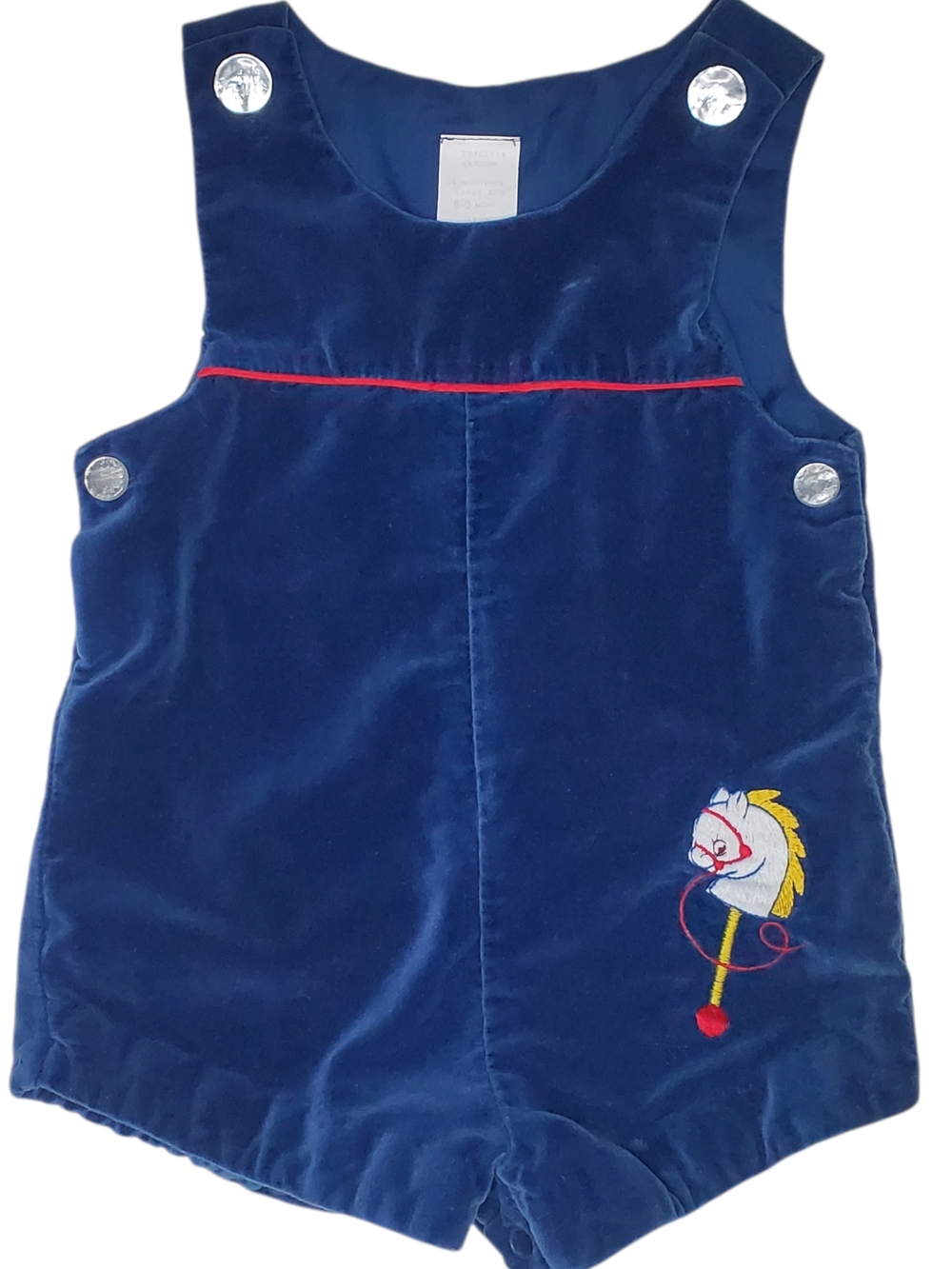 Vintage Carter's Baby Boys Blue Velour Jon Jon Romper Horse Embroidered 6-9M